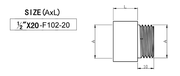 Rysunek techniczny - Przedłużka 1/2"x20mm, mosiądz