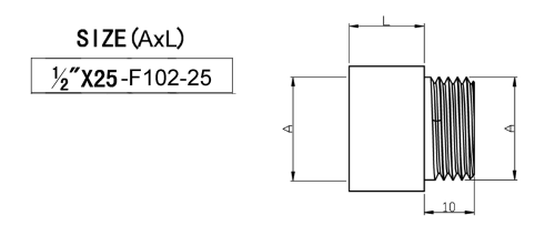Rysunek techniczny - Przedłużka 1/2"x25mm, mosiądz