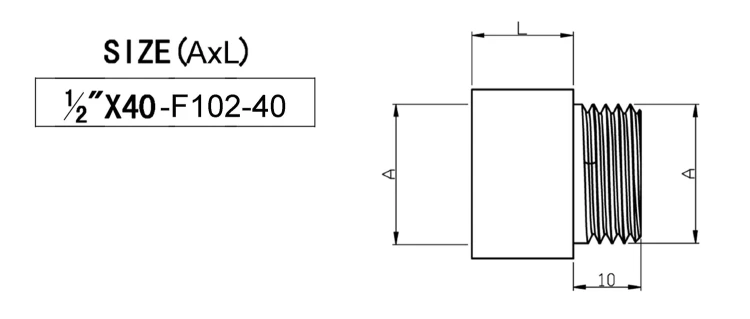 Rysunek techniczny - Przedłużka 1/2"x40mm, mosiądz