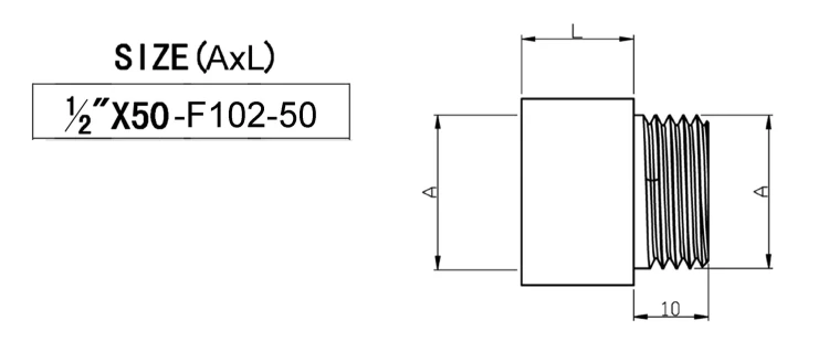 Rysunek techniczny - Przedłużka 1/2"x50mm, mosiądz