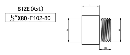 Rysunek techniczny - Przedłużka 1/2"x80mm, mosiądz