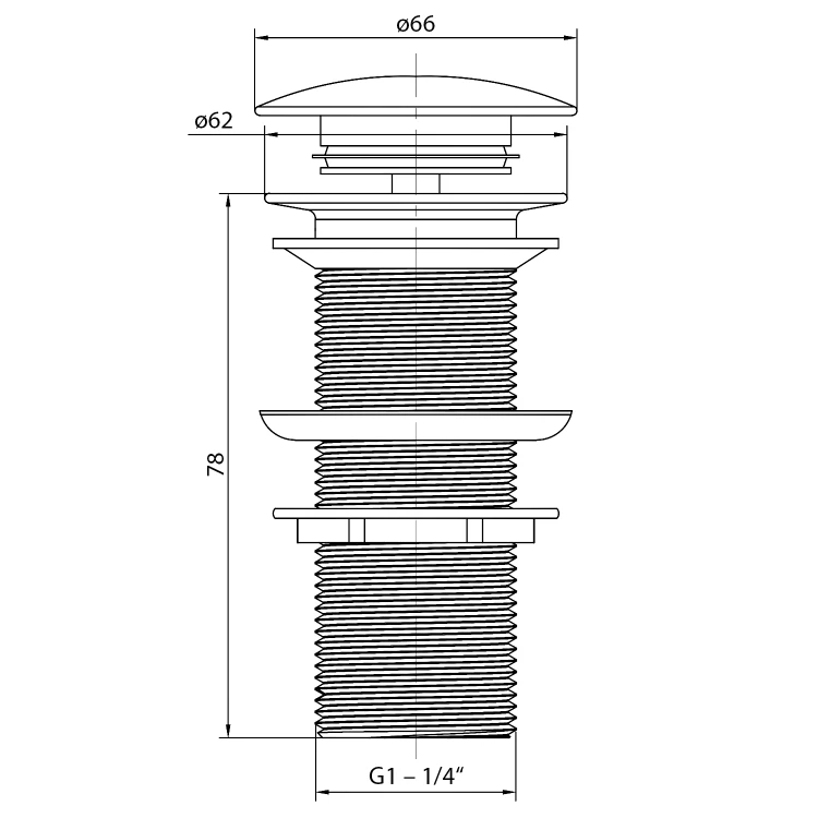 Rysunek techniczny - BLOK odpływ umywalkowy 5/4", clik-clak, korek biały carrara mat