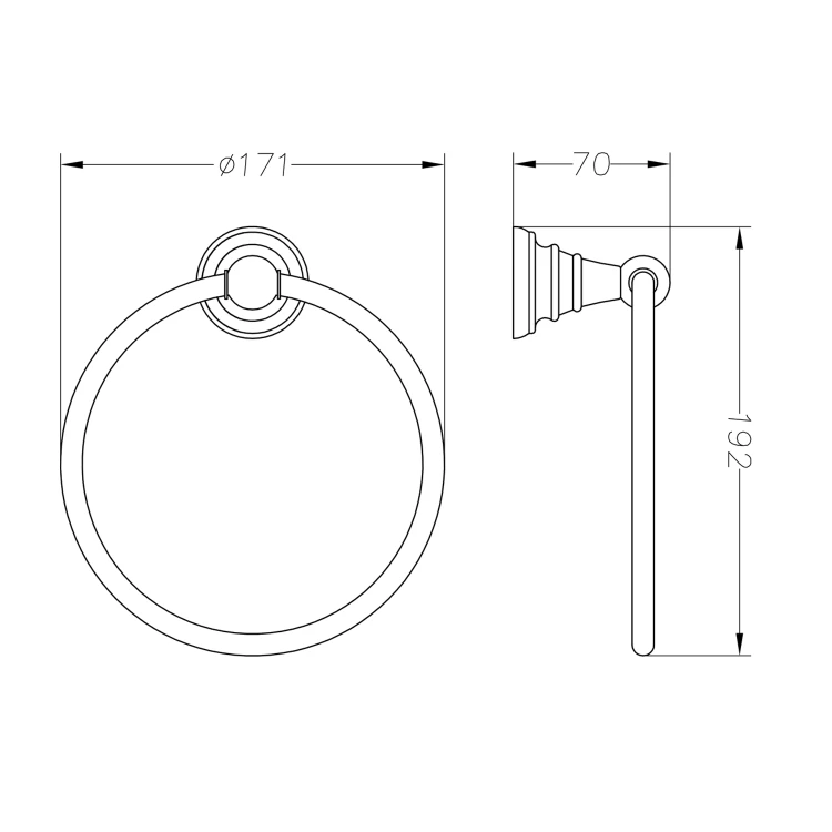 Rysunek techniczny - DIAMOND wieszak na ręczniki koło, brąz