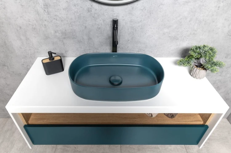 INFINITY OVAL umywalka ceramiczna nablatowa 55x36cm, petrol mat #5