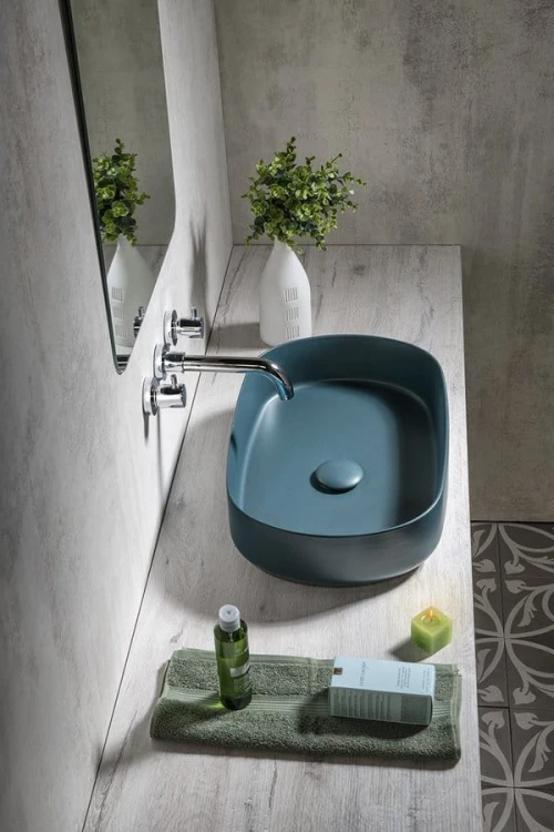INFINITY OVAL umywalka ceramiczna nablatowa 55x36cm, petrol mat #7
