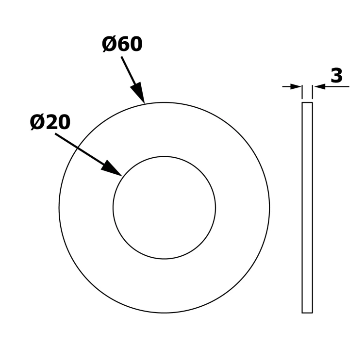 Rysunek techniczny - XL Rozeta G1/2", 60mm, chrom