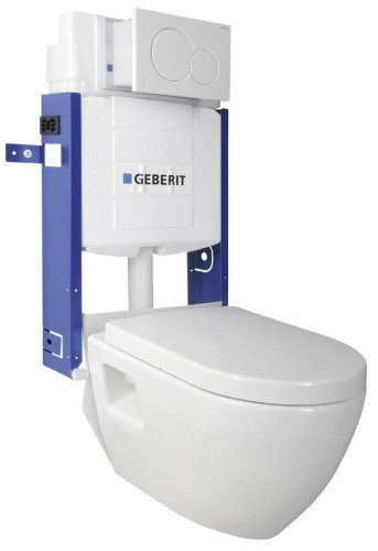 WC wisząca Nera ze spłuczką podtynkową i przyciskiem Geberit, biała