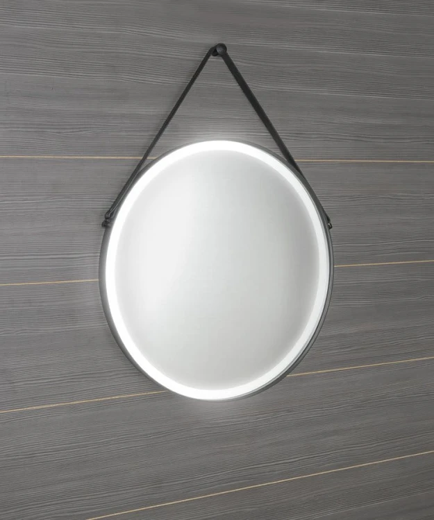 ORBITER okrągłe lustro z oświetleniem LED ze skórzanym paskiem, ø 60cm, czarny mat #4