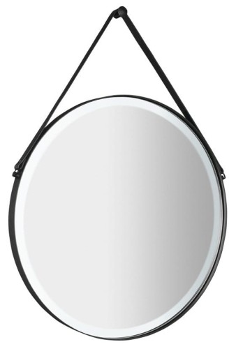 ORBITER okrągłe lustro z oświetleniem LED ze skórzanym paskiem, ø 70cm, czarny mat