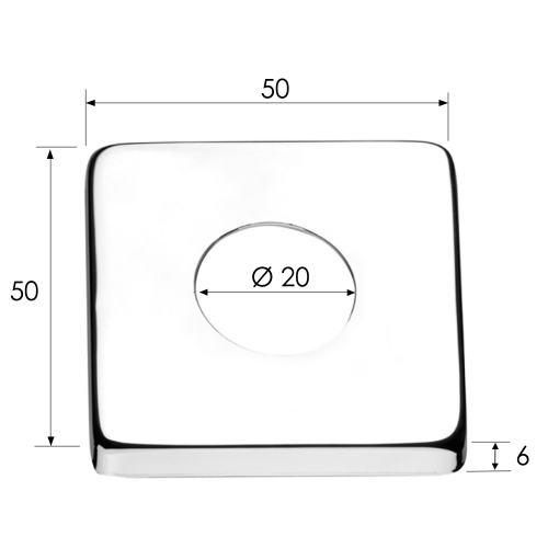 Rysunek techniczny - Rozeta maskująca kwadratowa G1/2", 50x50 mm, chrom