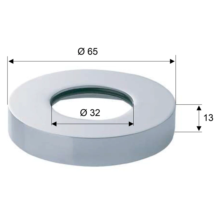 Rysunek techniczny - Rozeta maskująca 65/32mm, wysokość 13 mm, chrom