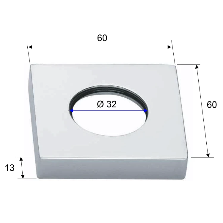Rysunek techniczny - Rozeta maskująca kwadratowa 60/32mm, wysokość 13 mm, chrom