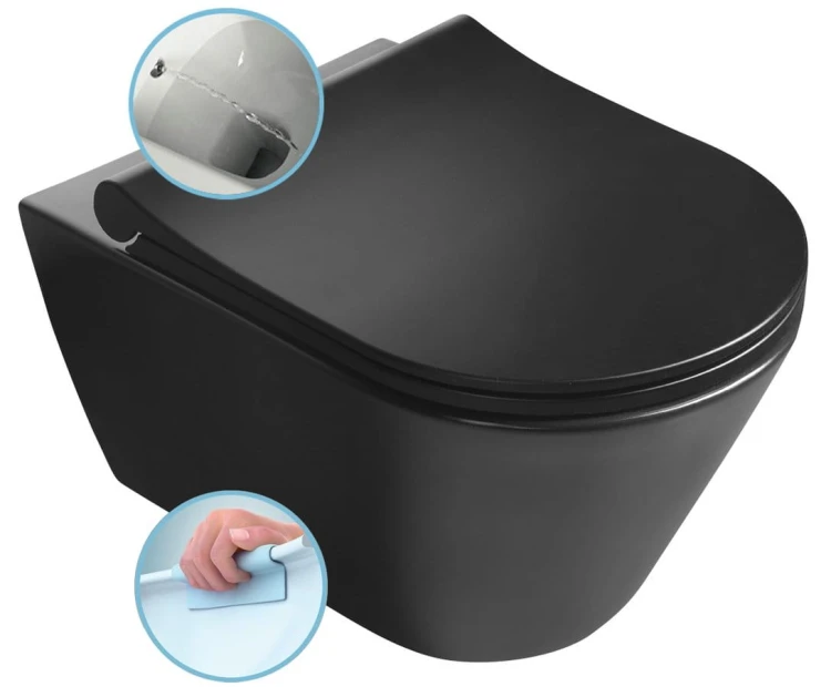 AVVA CLEANWASH WC wiszące z funkcją bidetu, Rimless, 35,5x53cm, czarny mat