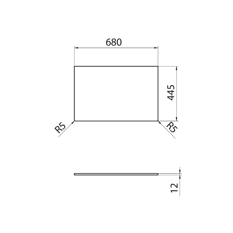 Rysunek techniczny - Blat Rockstone 680x12x445mm, biały mat