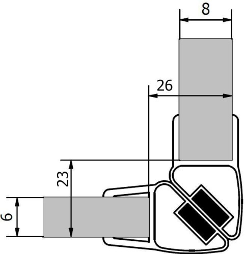 Zestaw dwóch magnet.uszczelek, dł. 2000mm do szkła 6mm i 8 mm, narożny