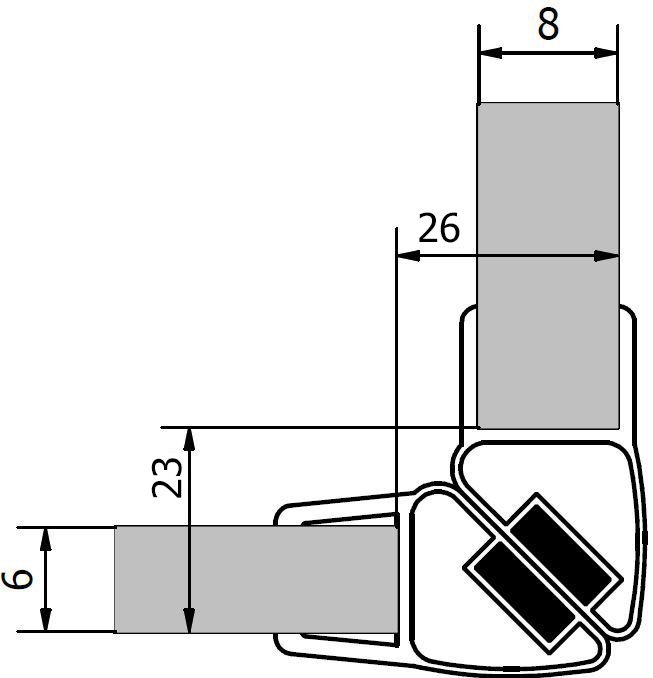 Zestaw dwóch magnet.uszczelek, dł. 2000mm do szkła 6mm i 8 mm, narożny