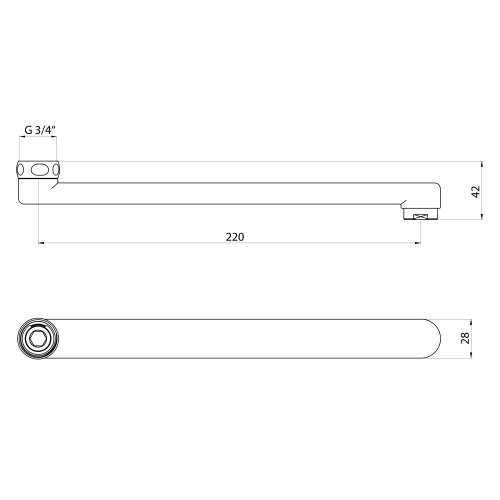 Rysunek techniczny - Wylewka, 220mm, płaska, chrom