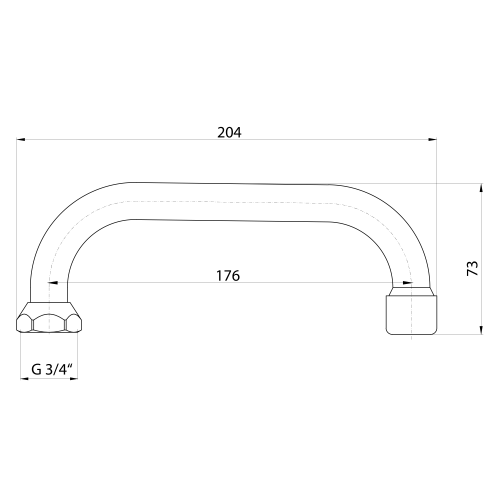 Rysunek techniczny - Wylewka uniwersalna, 176mm, typ-U, chrom