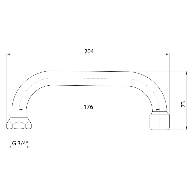 Rysunek techniczny - Wylewka uniwersalna, 176mm, typ-U, chrom
