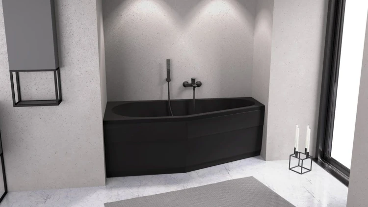 TIGRA L wanna asymetryczna 170x80x46cm, lewa, czarny mat #2