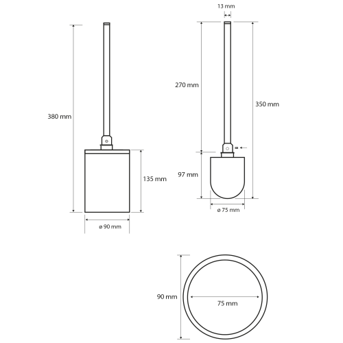 Rysunek techniczny - X-ROUND BLACK szczotka WC stojąca, czarny mat
