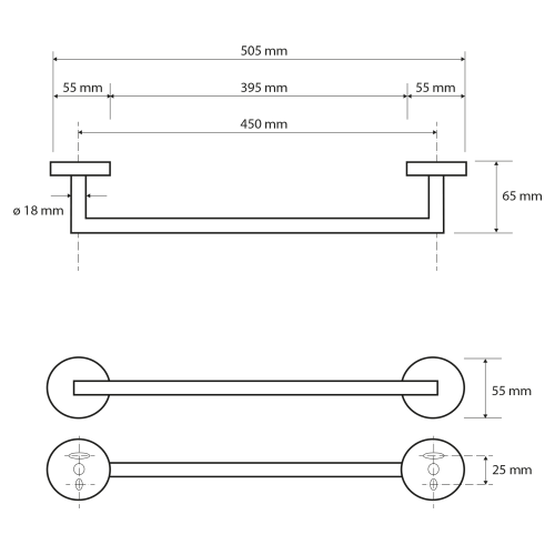 Rysunek techniczny - X-ROUND BLACK wieszak na ręczniki 450mm, czarny mat