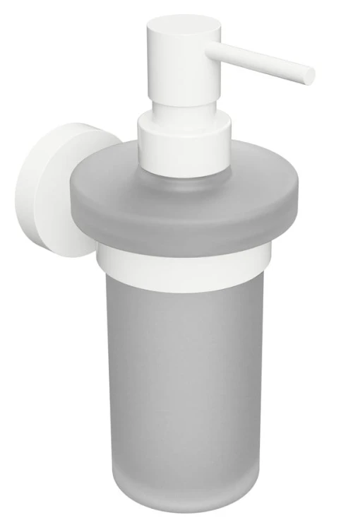 X-ROUND WHITE wiszący dozownik mydła 230ml, szkło mleczne, biały mat