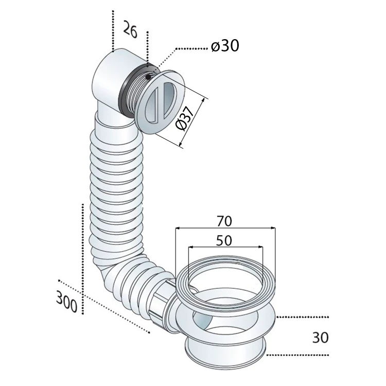 Rysunek techniczny - Zestaw przelewowy do umywalek, kratka ABS/chrom