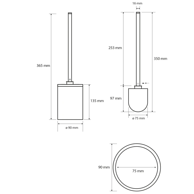 Rysunek techniczny - X-ROUND WHITE szczotka WC stojąca, biała mat