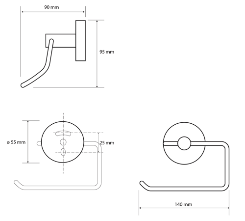Rysunek techniczny - X-ROUND WHITE wieszak na papier toaletowy, biały mat