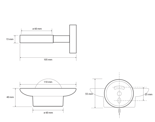 Rysunek techniczny - X-ROUND WHITE mydelniczka, szkło mleczne, biały mat