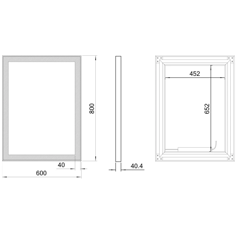 Rysunek techniczny - GANO lustro z oświetleniem LED 60x80cm, czarny