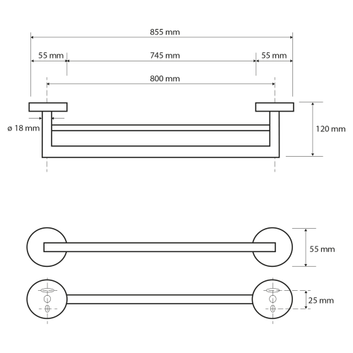 Rysunek techniczny - X-ROUND E wieszak na ręczniki podwójny 800mm, chrom