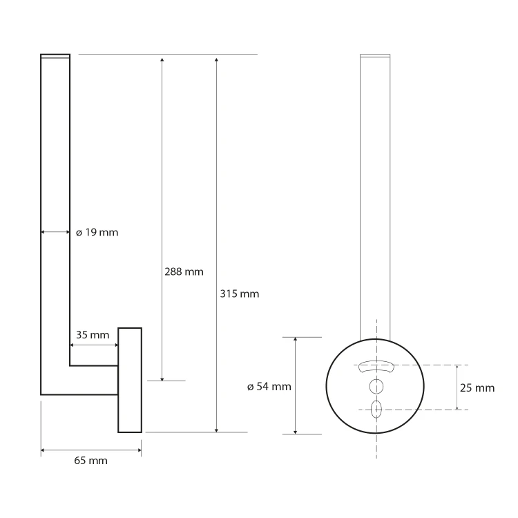 Rysunek techniczny - X-ROUND wieszak na papier toaletowy, chrom