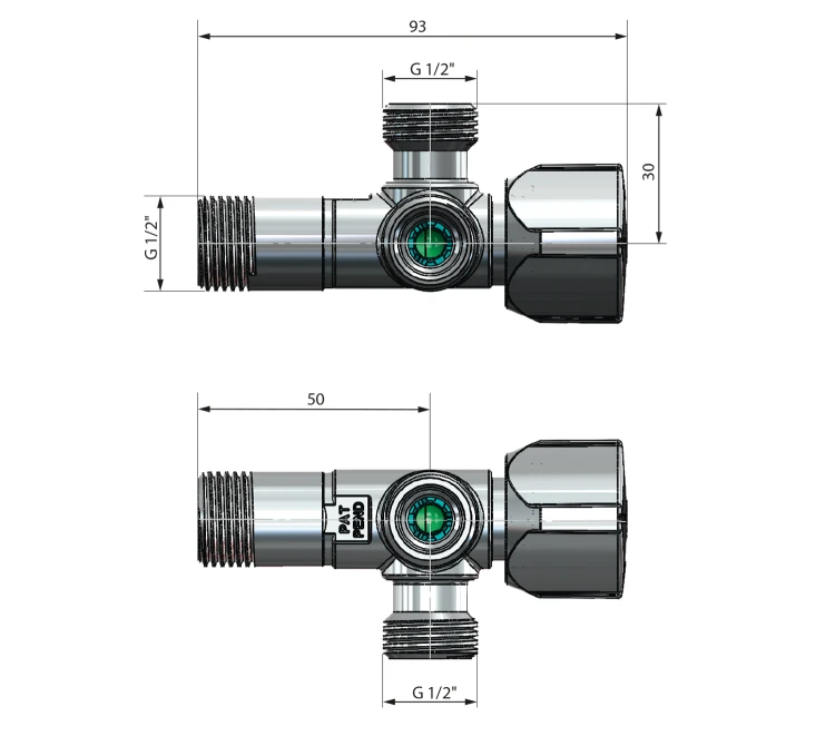 Rysunek techniczny - ARCO zawór kątowy podwójny A-80 1/2"x1/2"x1/2",dwudrożny, anticalc