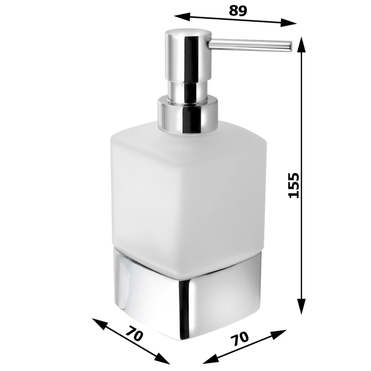 Rysunek techniczny - LOUNGE dozownik mydła do postawienia, 280 ml, szkło mleczne, chrom