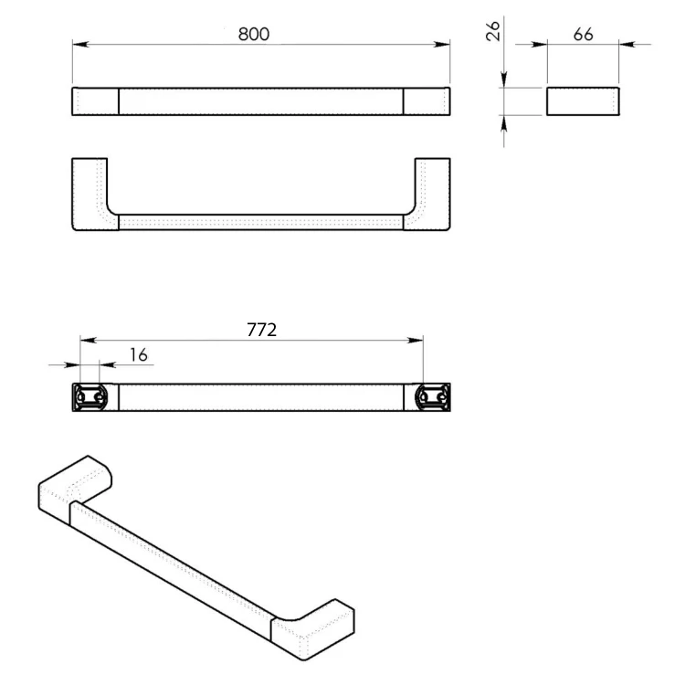 Rysunek techniczny - PIRENEI wieszak na ręczniki 800mm, czarny mat