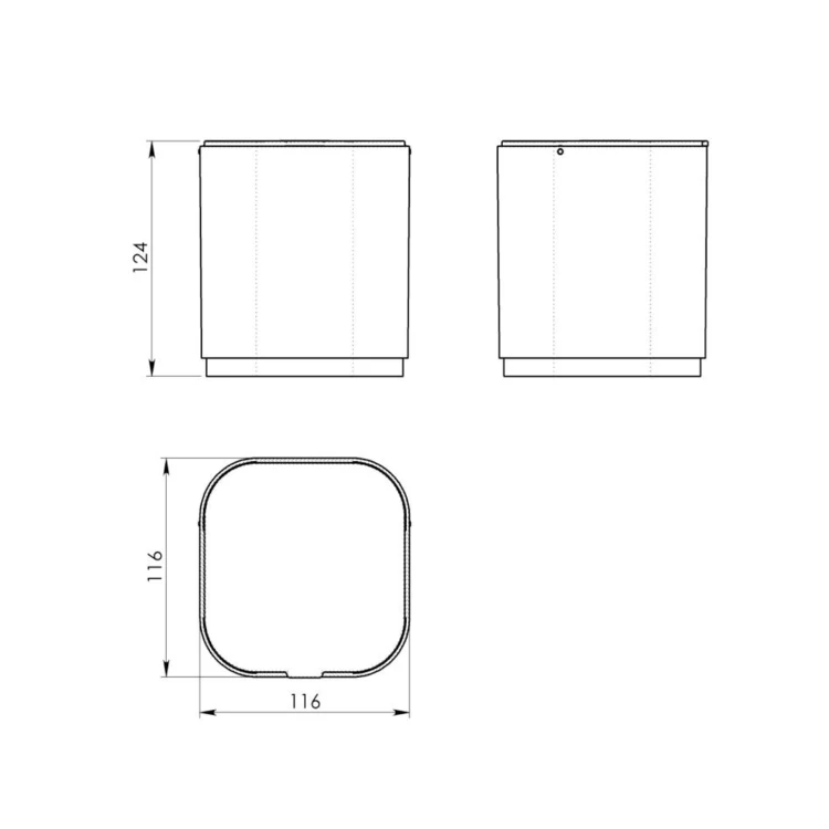 Rysunek techniczny - SEVENTY mini kosz nz śmieci, nablatowy, tworzywo ABS, beżowy