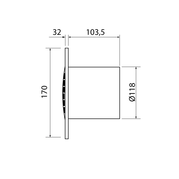 Rysunek techniczny - B-12 PLUS T wentylator łazienkowy z wył. czasowym, 20W, wylot 120mm, biały