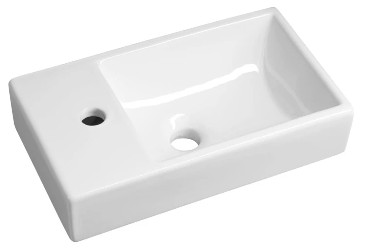 MINOS umywalka ceramiczna 45x26cm, bateria z lewej strony, biała