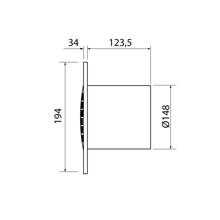 Rysunek techniczny - B-15 PLUS T wentylator łazienkowy z wył. czasowym, 25W, wylot 150mm, biały