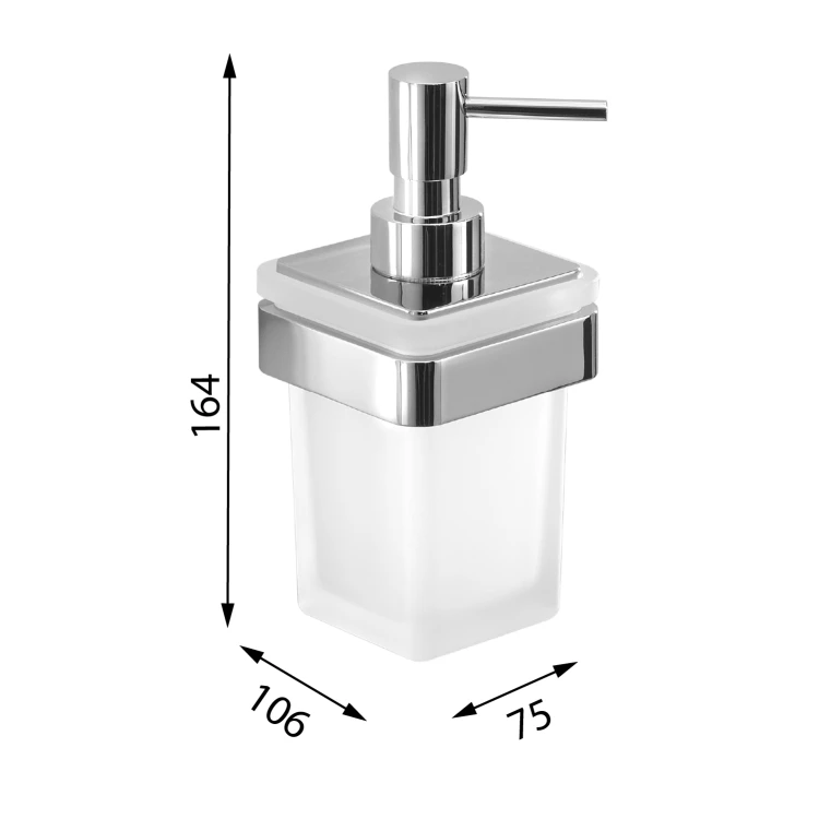 Rysunek techniczny - SAMOA wiszący dozownik mydła 170 ml, szkło mleczne, chrom