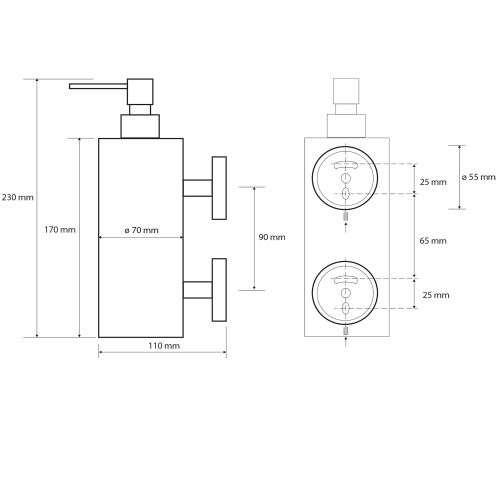 Rysunek techniczny - X-ROUND dozownik mydła, 550ml, chrom
