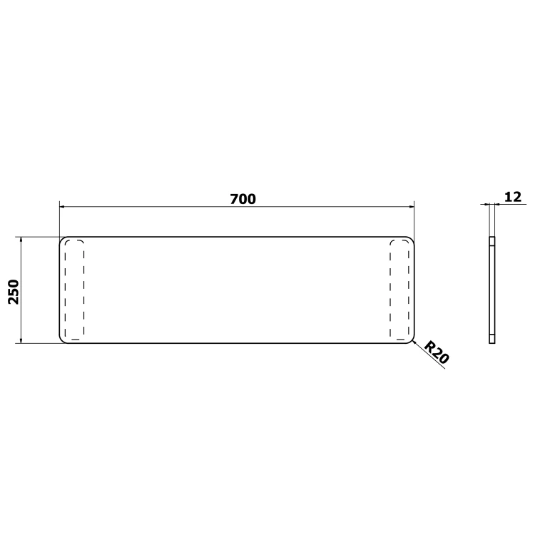 Rysunek techniczny - UNIVERSAL siedzisko wannowe, 70x25 cm, czarny