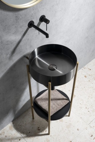 AURUM umywalka ze stali nierdzewnej, średnica 38cm, z korkiem, gun metal #2
