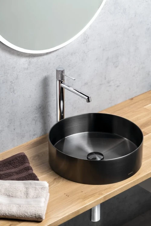 AURUM umywalka ze stali nierdzewnej, średnica 38cm, z korkiem, gun metal #5
