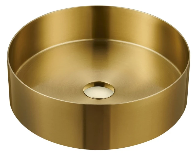 AURUM umywalka ze stali nierdzewnej, średnica 38cm, z korkiem, złoto mat
