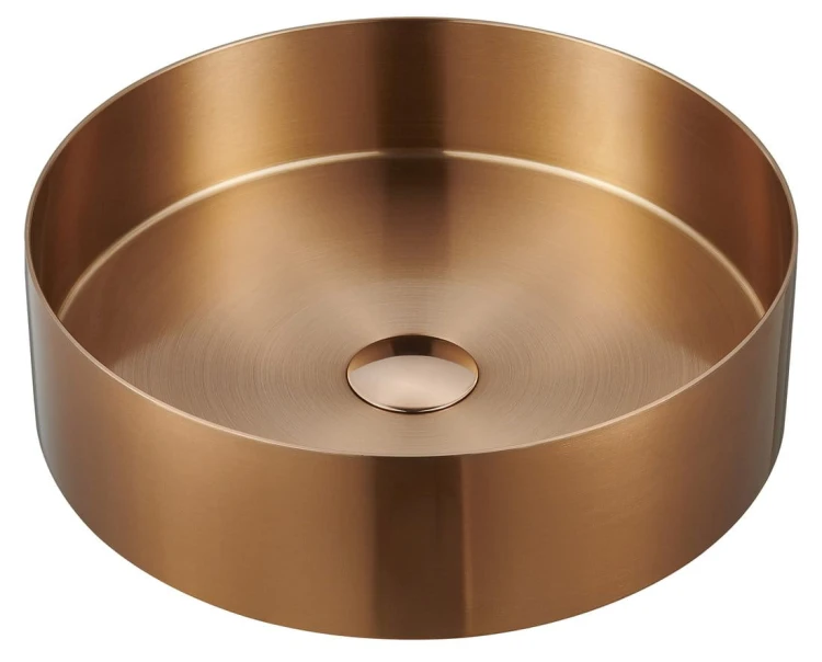 AURUM umywalka ze stali nierdzewnej, średnica 38cm, z korkiem, miedź mat