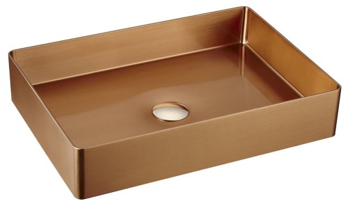 AURUM umywalka nablatowa ze stali nierdzewnej 50x35,2cm, z korkiem, miedź mat