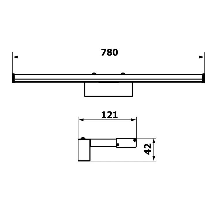 Rysunek techniczny - CHICAGO MAX LED oświetlenie 780x120mm, 15W, 230V, IP44, plastik, czarny mat